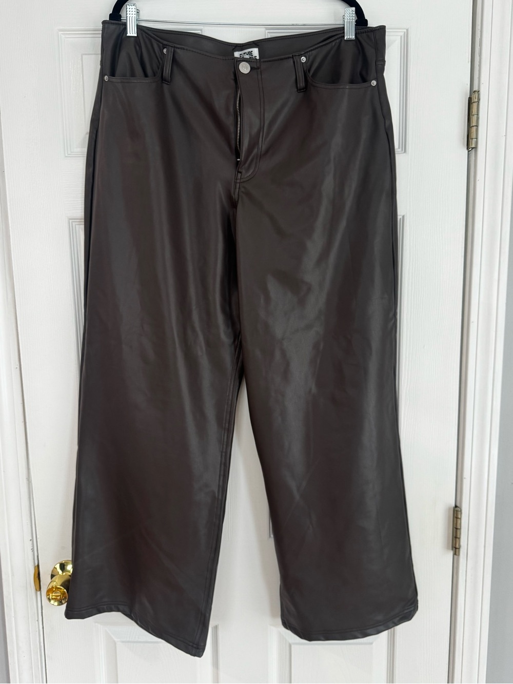 Women's Wide-Leg Faux Leather Pants - Cool Gray
